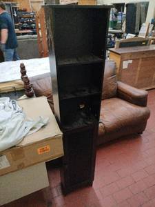 lot 59013 image: Black Wood Storage Cabinet with Mirror Bird Design - Retail $75