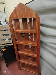 lot 59035 image: solid Cedar wood corner shelving unit - Retail $0