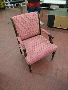 lot 59037 image: Upholstered Armchair with Pink Damask Fabric - Retail $75