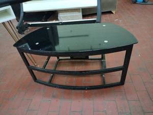 lot 59043 image: black steel and glass entertainment stand - Retail $0