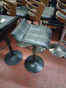 lot 59044 image: Vogue Furniture Direct Adjustable Bar Stools Set of 2, Modern Swivel PU Leather Airlift Barstools, Backless Kitchen Counter Height Bar Chair for Dining Room (Black, Black Base) - Retail $0