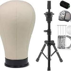 lot 58988 image: Size 21 Canvas Hat Block on Adjustable Tripod Stand - Retail $75
