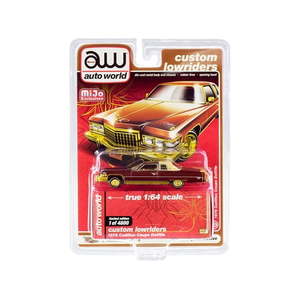 lot 20322 image: Autoworld CP7660 1976 Cadillac Coupe DeVille Burgundy & Cream with Gold Wheels Custom Lowriders Limited Edition to Worldwide .16 4 Diecast Model Car - 4800 Piece - Retail $29