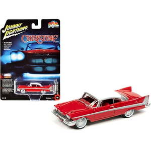 lot 20368 image: Johnny Lightning JLPC001-JLSP095 1958 Plymouth Fury Red with White Top Daytime Version Christine 1983 Movie Pop Culture Series 0.16 4 Diecast Model Car - Retail $40
