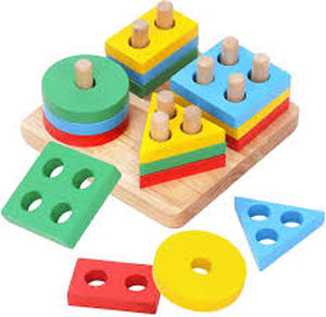 lot 20391 image: Wooden Geometric Shapes Sorter Educational Toy - Retail $15