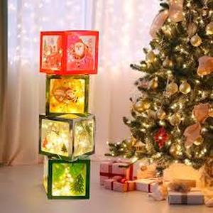 lot 20470 image: PFAMKEER Christmas Decorations Indoor Christmas Boxes, Clear Christmas Party Balloon Box,The 43 pcs Set Includes 4 Balloon Boxes, 36 Balloons and Cute Christmas Character Gift Patterns.Green (White)
