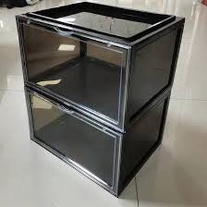lot 20475 image: Melody House Shoe Storage Boxes Clear Plastic Stackable Shoe Container Display Shoe Organizer with Drop Front for Sneaker, High-Heel, Boots Transparent 2 Pack