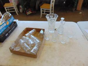 lot 3641 image: Cut Glass - Juice Glasses - Vase and Cruet