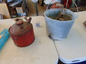 lot 3650 image: Calf Feed Pail and 1 Gallon Metal Gas Can