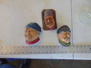 lot 3651 image: 3 Chalkware Faces - 1 mounted to Board