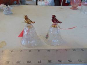 lot 3652 image: Pair of HofHauer Lead Crystal Bird Bells