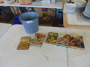 lot 3681 image: Galvanized Pail and 5 Vintage Childrens Books