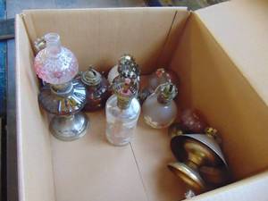 lot 3687 image: Selection of Miniature Oil Lamps - Pair of Brass Candle Holders