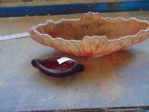 lot 3708 image: Pair of Boat Planters -  Red - Large one needs cleaned