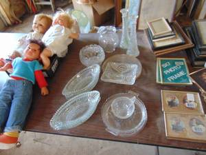 lot 3743 image: Clear GlassPressed Glass Bud Vases - Candy Dishes