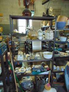 lot 3766 image: Metal Shelf and Contents - White Mixing Bowl