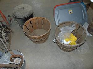 lot 3820 image: 2 Bushel Baskets and a Pair of Tins