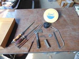 lot 3843 image: Stove Damper - Hatchet - Bone Saw and More