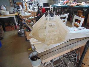 lot 3870 image: Acrylic Light Fixture - needs TLC - maybe repaired and restrung 