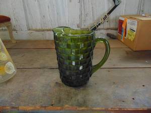 lot 3888 image: Green Glass Pitcher - Heavy