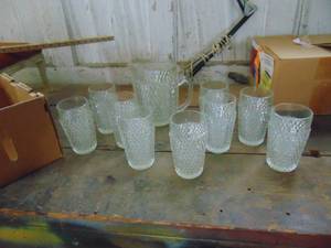 lot 3895 image: Cut Glass Pitcher and Tumblers