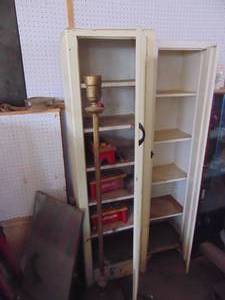 lot 3924 image: Metal Cabinet - Standing Lamp and Heavy Mirror