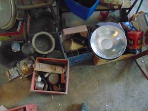 lot 3937 image: Boxes - Milk Crates with Contents in front of Back Shelf