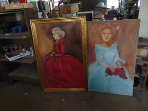 lot 3946 image: 2 Very Large Paintings - Oil On canvas - 1 has damage - 1 Framed