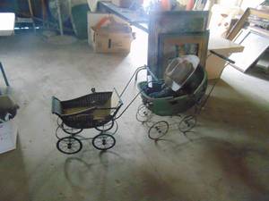 lot 3954 image: Pair of Vintage Strollers - both with Damage - May be good for parts or decor 