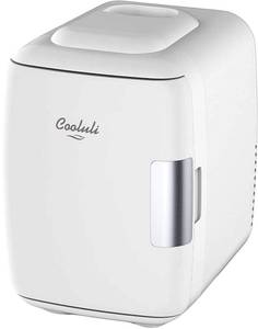 lot 9810 image: Cooluli Mini Fridge for Bedroom - Car, Office Desk & Dorm Room - Portable 4L6 Can Electric Plug In Cooler & Warmer for Food, Drinks, Skincare Beauty & Makeup - 12v ACDC & Exclusive USB Option, White