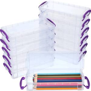 lot 9811 image: Zonon Large Capacity Pencil Box Stackable Clear Plastic Storage Organizer Painting Brush Storage Box Translucent Watercolor Pen Case with Snap Button Lid��Purple, 12 Pcs��