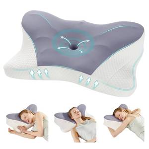 lot 9814 image: DUMOS Cervical Neck Pillow, Cooling Ergonomic Memory Foam Pillows for Neck Pain Relief with Breathable Pillowcase, Dual Height Orthopedic Support Contour Pillow for Side, Back, Stomach Sleepers, Grey