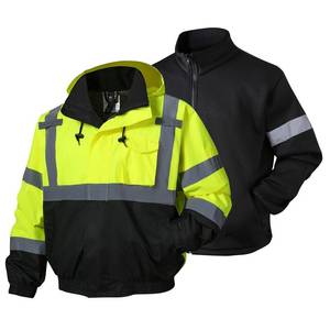 lot 9817 image: SKSAFETY 3-in-1 High Visibility Winter Bomber Jackets Zip Out Fleece Liner Reflective Safety Coats for men Waterproof ANSIISEA Class 3(Lime 3XL)