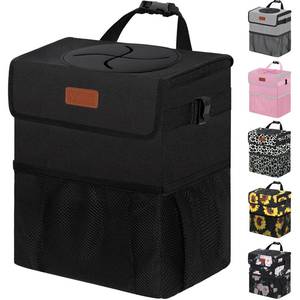 lot 10068 image: Vankor Car Trash Can Bin with Lid Hanging for Back Seat, Car Accessories for Women Men Leak Proof Automotive Garbage Cans Leakproof Vehicle Trash Can for Truck SUV Black