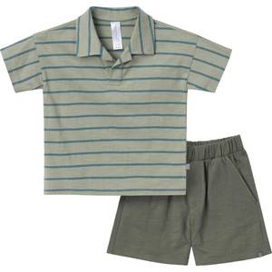 lot 10070 image: Modern Moments by Gerber Toddler Boys Johnny Collar and Shorts Set, Medium Green Stripe, 2T