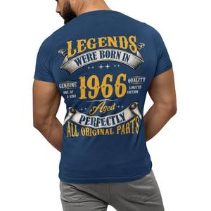 lot 10071 image: 60th Birthday Shirt for Men, Legends were Born in 1966, Vintage 60 Years Old Tee T Shirt, Cool Dad T Shirt Left Chest & Full Back Print Navy Heather X-Large