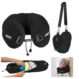 lot 10082 image: DreamShore Travel Pillow for Extra LuggageStuffable Neck Pillow with Adjustable Neck SizeFits 3 Days of Travel EssentialsTransformable Carry-On SolutionSoft Velvet CoverNo Filler(Black)