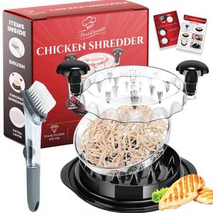 lot 1069 image: Feastmate Large Chicken Shredder Tool Twist 10�� Pro Meat Shredder, Visible Lid, Extra Plate and dispenser Brush, Handheld chicken shredder desmenuzador de pollo, BPA-free chicken shredder device