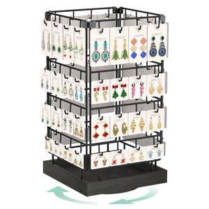 lot 1074 image: EsLuker.ly Rotating Earring Display Holder Stand for Vendors Events Selling, Large Capacity 64 Hooks Jewelry Rack with Wooden Base for Earring Card Sales, Enhances Retail Visibility