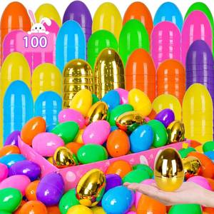 lot 1077 image: PIONJOY 6 Golden Eggs 100 PCS 3 Fillable Plastic Easter Eggs Empty Easter Eggs Colorful Plastic Eggs Bulks for Kids Teens Boys Girls Easter Basket Stuffers Hunt Easter Party Favor