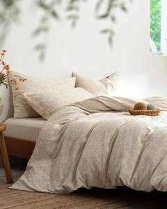 lot 1087 image: MILDLY Linen Cotton Duvet Cover - Jacquard Textured Paisley Comforter Cover Set 3pcs with Zipper Closure Breathable & Minimalist for All Season