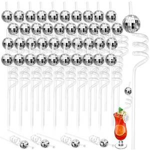 lot 1093 image: 40 Pieces 70s Disco Ball Straws Glitter Mirror Silver Ball Straws 70s Wedding Birthday Party Decorations Disco Supplies for 1970s Fever Retro Dance Holiday Wedding Bachelorette Party Decor