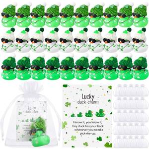 lot 1098 image: Lunmon 50 Pcs St. Patricks Day Rubber Duck for Bath Pool 50 Cards 50 Organza Bags 50 Hats 2 Inch Green Sunglass Shamrock Clover Duck for Irish Gifts St. Patricks Day Party Favors