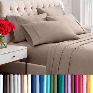 lot 1104 image: Bare Home Hotel Luxury Queen Sheet Set, Extra Soft - 6 Piece Set - Deep Pockets - Easy Fit - Cooling & Breathable - Wrinkle, Fade, Stain Resistant - Includes 4 Pillowcases (Queen, Taupe)
