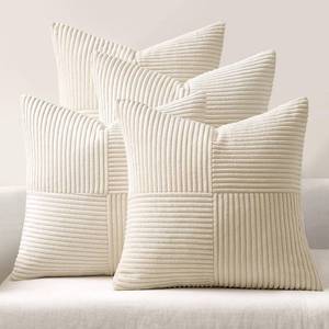 lot 2236 image: MIULEE Beige Throw Pillow Covers 16x16 Inch Set of 4 Boho Patchwork Cushion Cases Modern Farmhouse Pillow Cases with Invisible Zipper Corduroy Striped Home Decor for Couch Sofa Bedroom