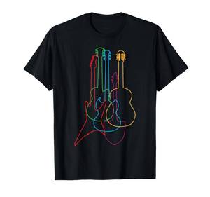 lot 2264 image: UAB KIDKIS Colored Guitars Electric Acoustic Classical Gift T-Shirt - Black - S - Unisex - Short Sleeve - T-Shirt - Guitar Design - Birthday - Music Lovers S
