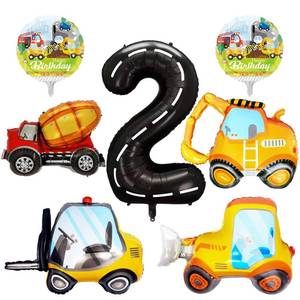 lot 2273 image: 7 Pcs Construction Balloons 40 Inch Number 2 Foil Balloons Excavator Truck Forklift Bulldozer Construction Birthday Balloons for Boys Construction Themed 2nd Birthday Truck Party Decorations Supplies