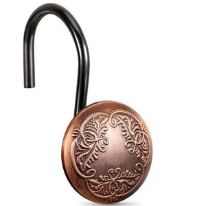 lot 2280 image: Chictie Bronze Shower Curtain Hooks Rings-Oil Rubbed Decorative Shower Curtain Hooks,Set of 12 Metal Rustproof Shower Hangers Rings for Bathroom Curtains Rods Vintage Brown Pattern Design