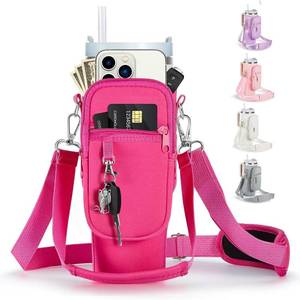 lot 2283 image: linmaya Water Bottle Carrier Bag with Phone Pocket for Stanley Cup 4030oz,Insulated Neoprene Water Bottle Holder Cross-boday Bag with Adjustable Shoulder & Handheld Strap Stanley Cup Accessories