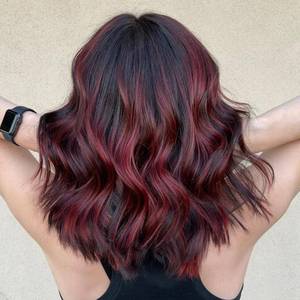 lot 2291 image: Veally Short Wavy Wig with Bangs for Women Shoulder Length Bob Curly Synthetic Wigs with Natural Wavy Black Mixed Wine Red Heat Resistant Wig for Daily Party Use (Black Mixed Wine Red)